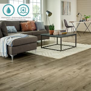 Defense+ Smoky Eiffel Oak 14 mm T x 7.4 in. W Waterproof Laminate Wood Flooring (17.2 sqft/case)