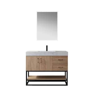Alistair 42 in. W x 22 in. D x 33.9 in. H Bath Vanity in Oak with White Stone Vanity Top with Single Sink and Mirror