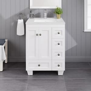 Acclaim 24 in. Single Sink White Bath Vanity with White Carrara Quartz Top (Assembled)