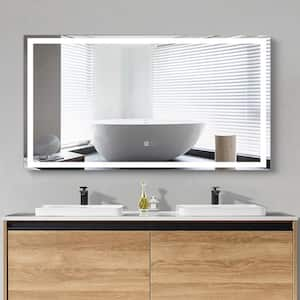 55 in. W x 30 in. H Rectangular Frameless LED Light Wall Mounted Bathroom Vanity Mirror in White