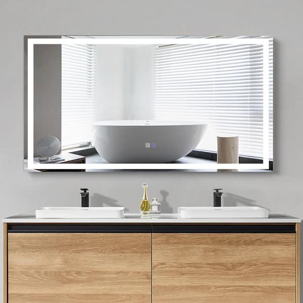 Maincraft 55 in. W x 30 in. H Rectangular Frameless LED Light Wall Mounted Bathroom Vanity Mirror in White