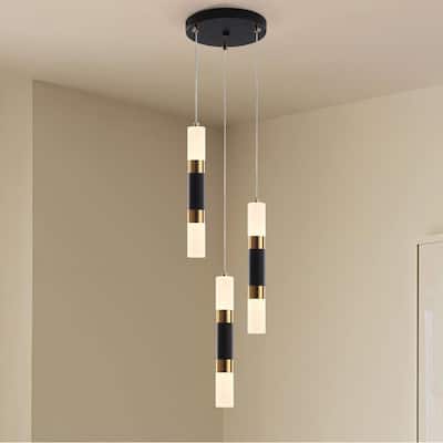 3-Light Black Acrylic Integrated LED Pendant Light Fixture for Kitchen, Living Room