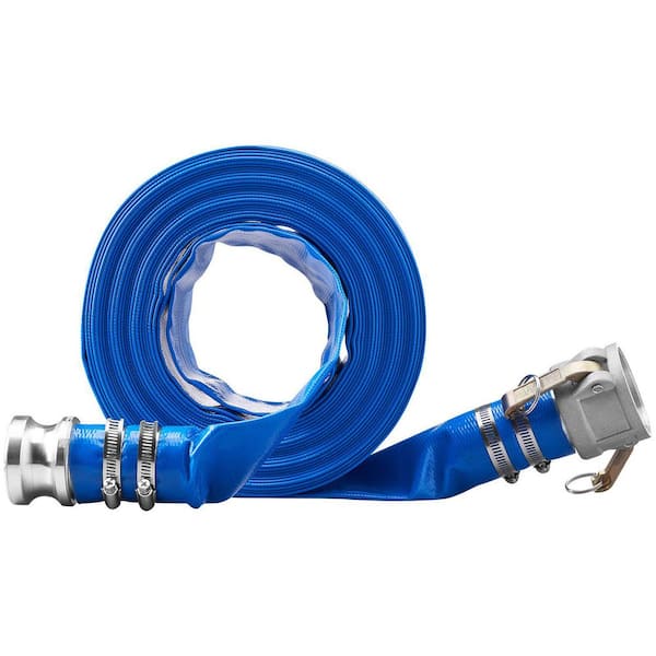 2 in. x 50 ft. PVC Flat Pool Discharge Hose with Camlock C and E Fittings, Compatible w/ Pumps Sewage/Effluent Accessory