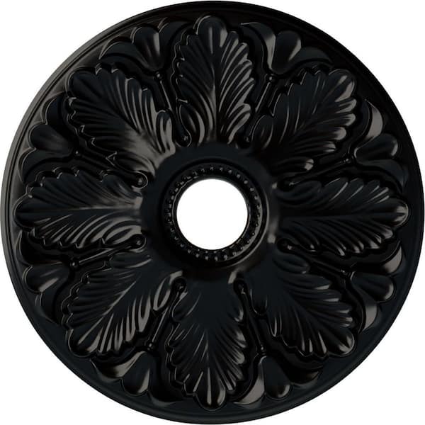 Ekena Millwork 24-1/2" x 3-1/2" ID x 1" Milan Urethane Ceiling Medallion (Fits Canopies upto 4-5/8"), Hand-Painted Jet Black