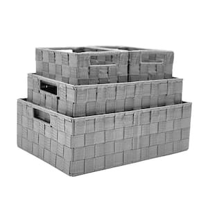 4.7 in. H x 9.8 in. W x 13.8 in. D Gray Plastic Cube Storage Bin 4-Pack