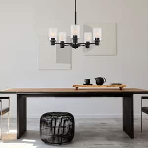 Cedar Lane 5-Light Modern Matte Black Chandelier with Clear Etched Glass Shades For Dining Rooms