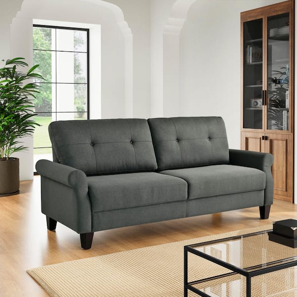 Boston 73.82 in. Rolled Arm Woven Polyester Rectangle Sofa in. Heather Grey