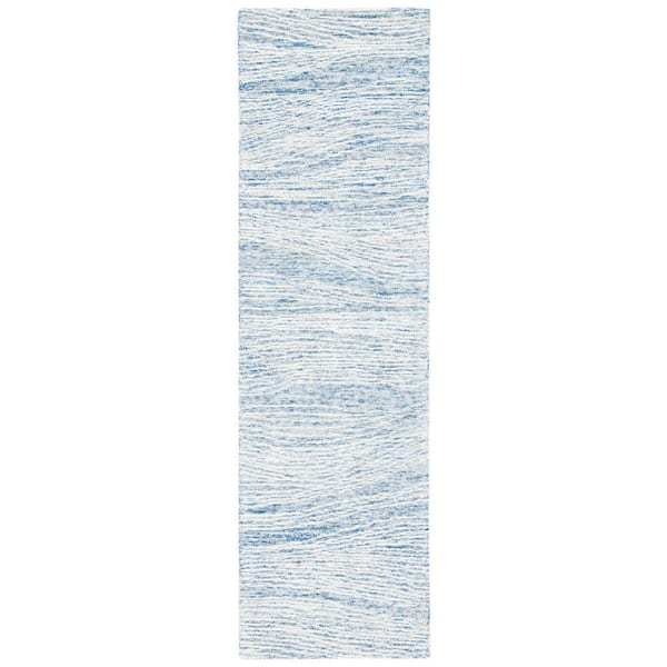 Metro Blue/Ivory 2 ft. x 10 ft. Abstract Waves Runner Rug
