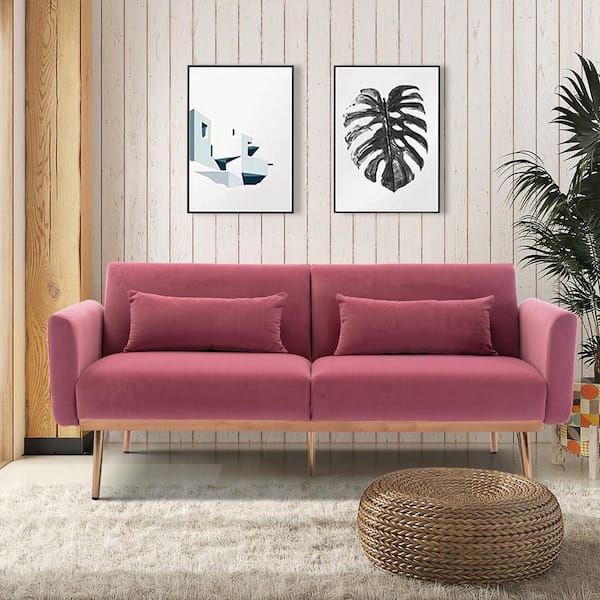 Round The 68.5 Loveseat Feet Sofa - Straight Velvet Depot Metal W Arm W39532074LWY in. Pink Home 2-Seater GOJANE with