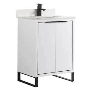 Opulence 24 in. W x 18 in. D x 33.5 in H. Bath Vanity in White Matte with White Carrara Single Sink Stone Top