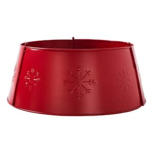 Seasons Crest 20 in. Barn Red Snowflake Metal Christmas Tree Collar