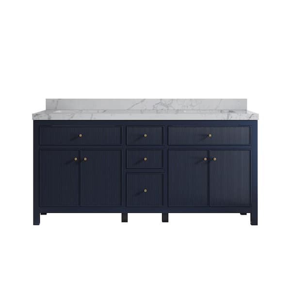 Willow Collections Sonoma 72 in. Double Sink Freestanding Navy Blue Bath Vanity with Venatino Qt. Top Unassembled