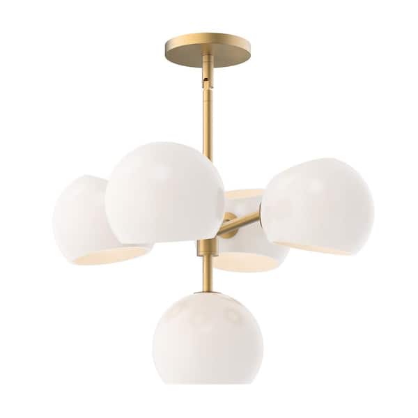 ALORA MOOD Willow 18 in. 5 Light 60-Watt Brushed Gold/Opal Matte Glass Chandelier