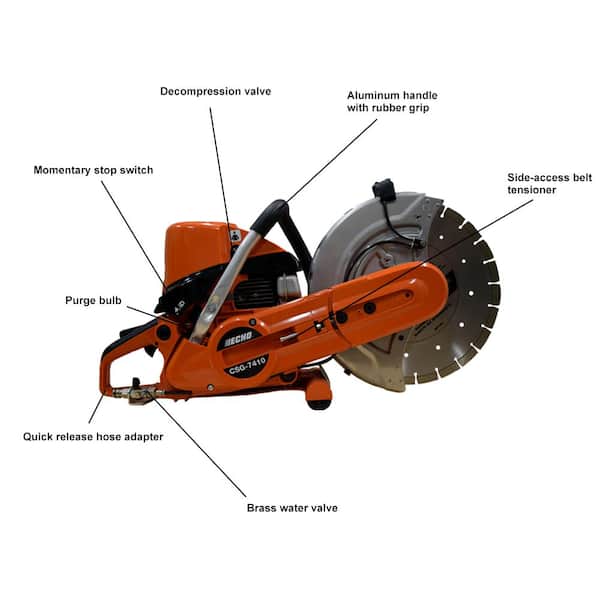 14 in. 73.5 cc 2-Stroke Gas Concrete Masonry Pro Cut-Off Saw with Decompression Valve and Abrasive Blade and Water Valve