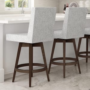 Dustin 31 in. Grey White Polyester / Brown Wood Swivel Bar Stool