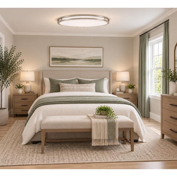 Orbit 32 in. Brushed Nickel Oval LED Flush Mount Ceiling Light 3000 Lumens 42W Adjustable CCT 120V Dimmable
