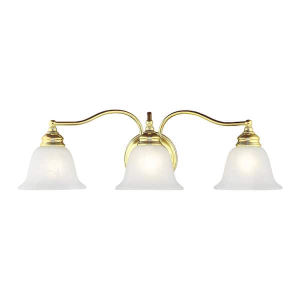 AVIANCE LIGHTING Woodside 24 in. 3-Light Wall Polished Brass Vanity1-Light1-Light with Alabaster Glass