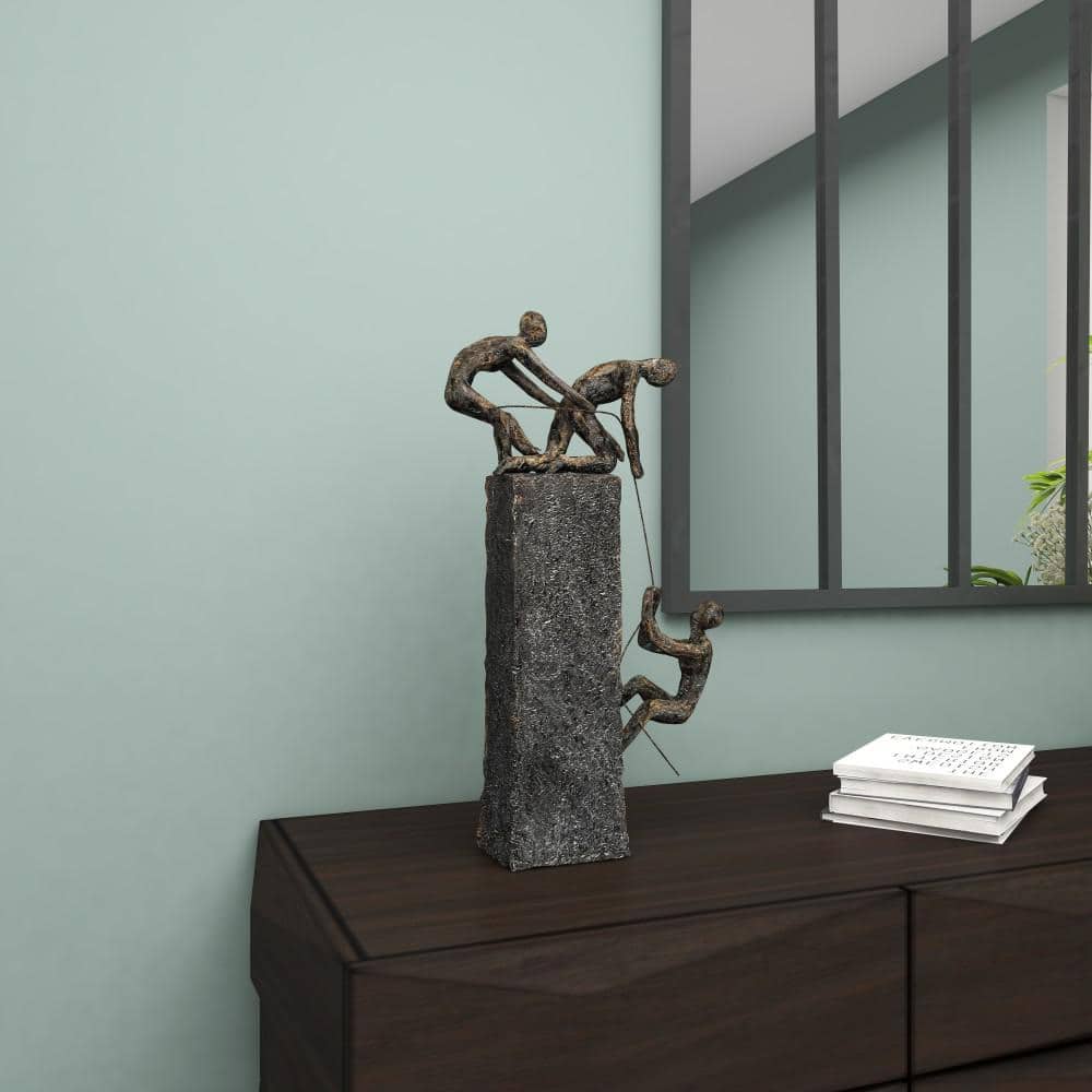 Industrial Gray Polystone Climbing Figures Sculpture 7" x 17"