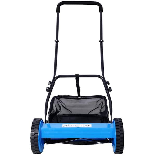 Tidoin 14 in. 5-Blade Blue Push Reel Lawn Mower with Grass Catcher