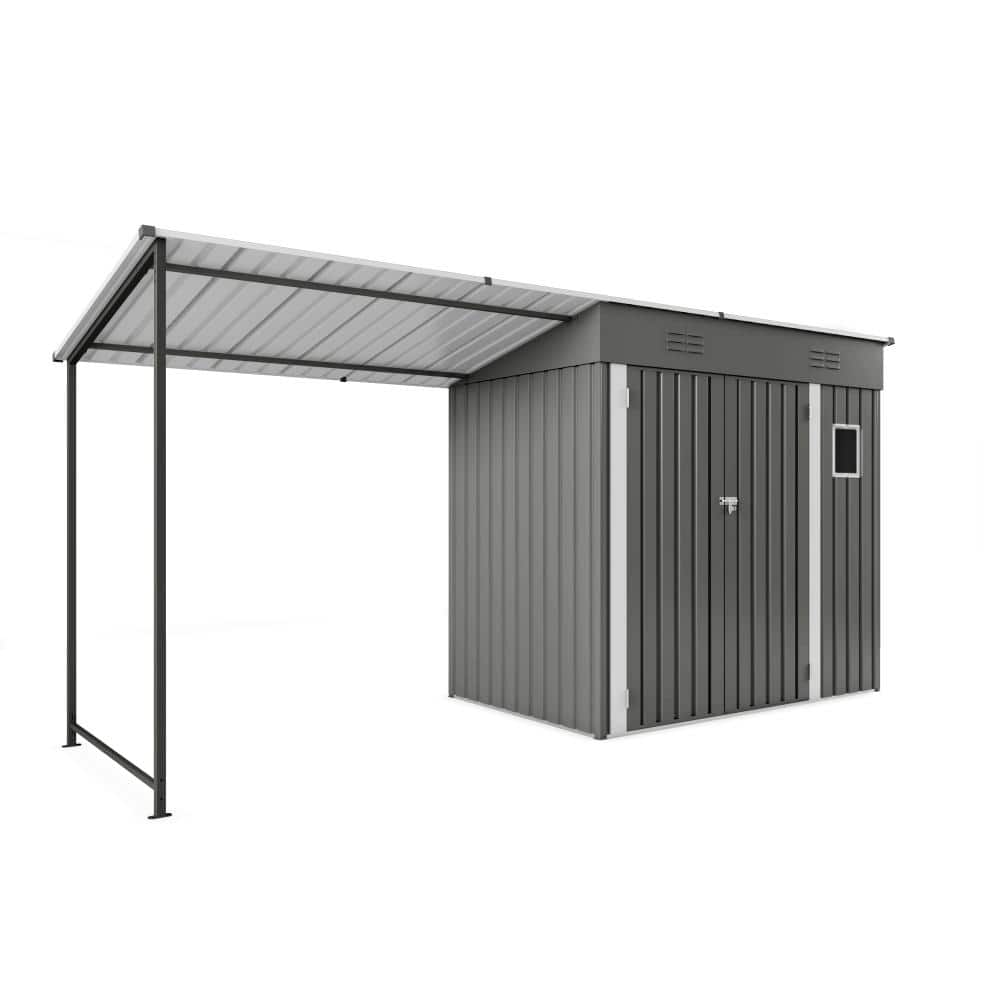 4 ft. W x 12 ft. D Gray 2-in-1 Metal Outdoor Storage Shed