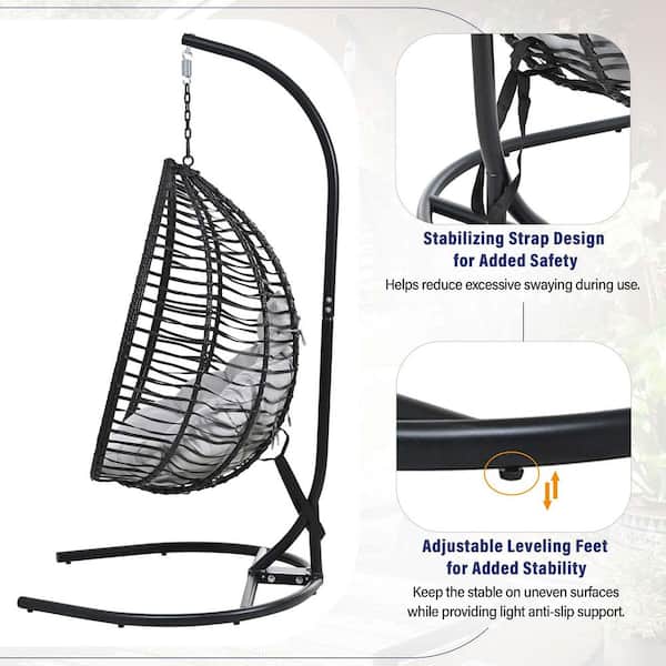 Indoor and Outdoor Black Metal Frame Hanging Hammock Chair Patio