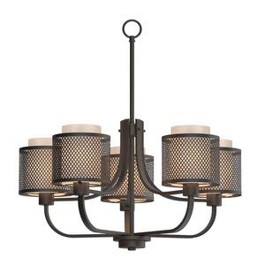 Summit Collection 5-Light Bronze Mesh Chandelier with Inner Cream Fabric Shade