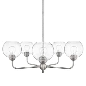 Jill 5-Light Brushed Nickel Chandelier with Clear Seeded Glass Shade