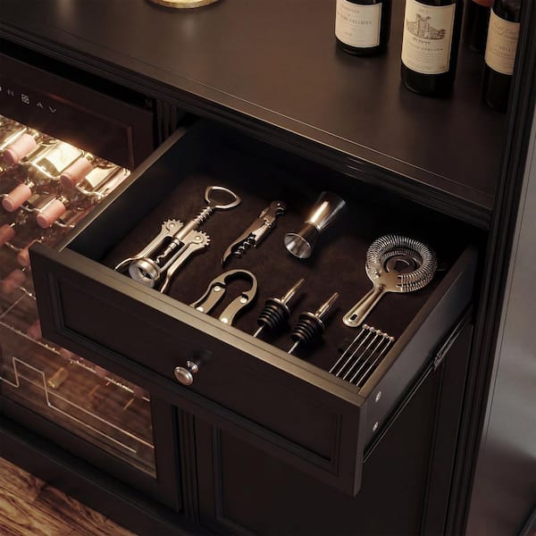 FUFU&GAGA 34-Bottle Charcoal Black 39.4 in. W Wine Cabinet w/ Wine