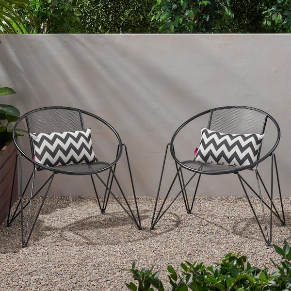 Unbranded Metal Outdoor Dining Lounge Chair in Matte Black Set of 2