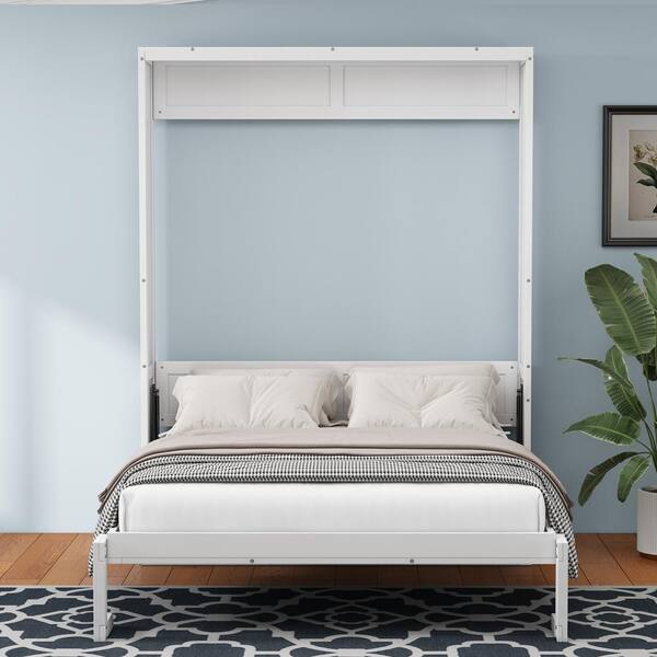 Harper And Bright Designs White Wood Frame Full Size Murphy Bed Folding