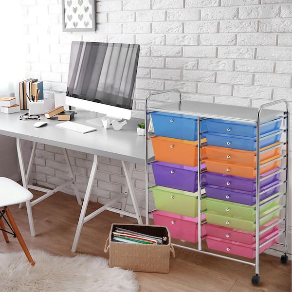 Giantex 15-Drawer Organizer Cart Office School Storage Cart Rolling Drawer  Cart for Tools, Scrapbook, Paper (Multicolor)