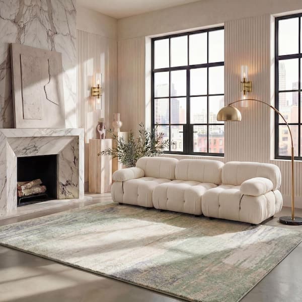 Adirondack 3 ft. x 8 ft. Ivory/Sage Abstract Runner Rug
