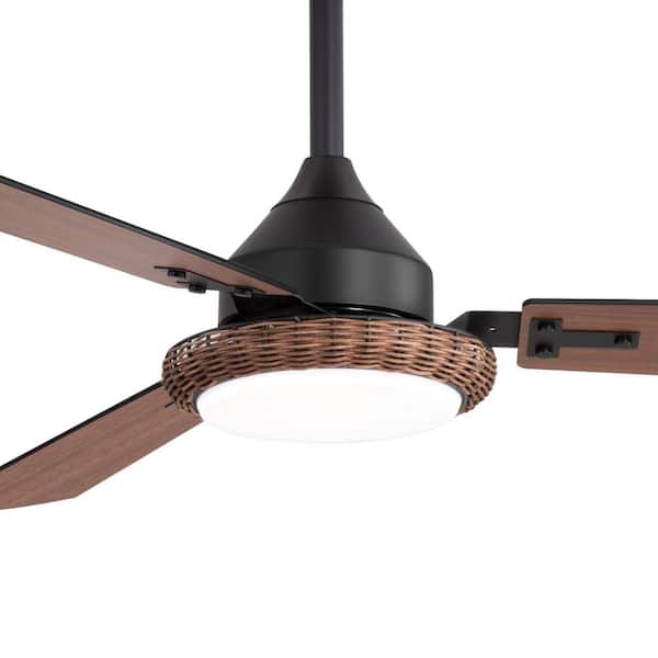 Farmhouse 48 in. Integrated LED Indoor Black Downrod Ceiling Fan with Rattan Light Kit and Remote Control Included