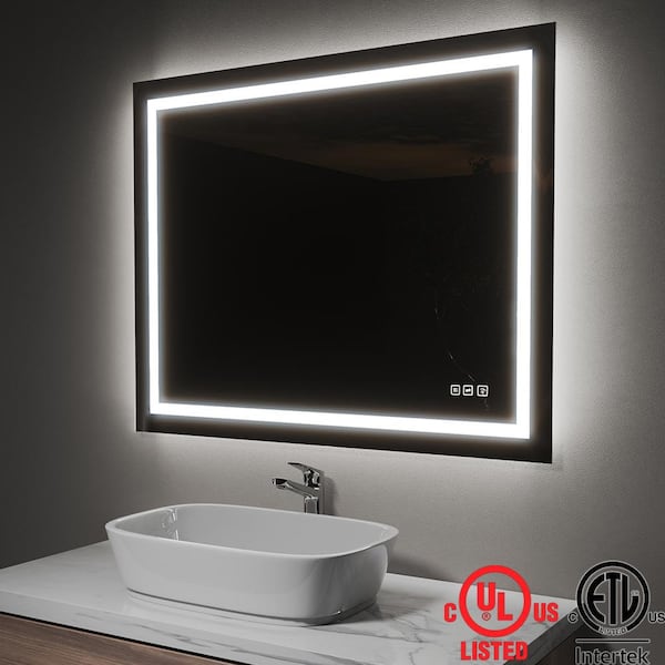 TOOLKISS Super Bright 40 in. W x 32 in. H Rectangular Frameless Anti-Fog LED Light Wall Bathroom Vanity Mirror Front Light