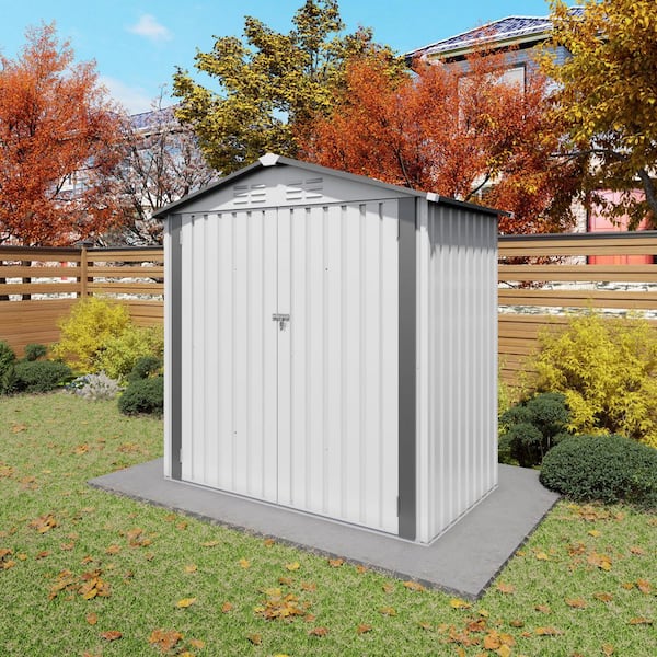 6 ft. W x 3.6 ft. D Gray and Ivory Metal Peak Roof Storage Shed with Window and Lockable Door (21.6 sq. ft. )