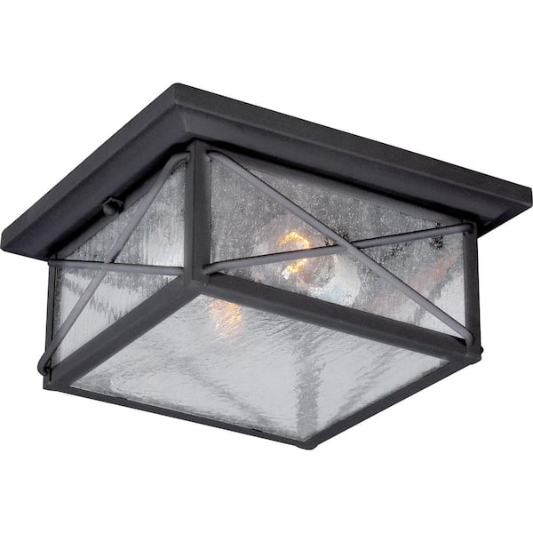 SATCO Wingate 2-Light Textured Black Outdoor Flush Mount Light with Clear Seeded Glass