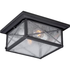 Wingate 2-Light Textured Black Outdoor Flush Mount Light with Clear Seeded Glass