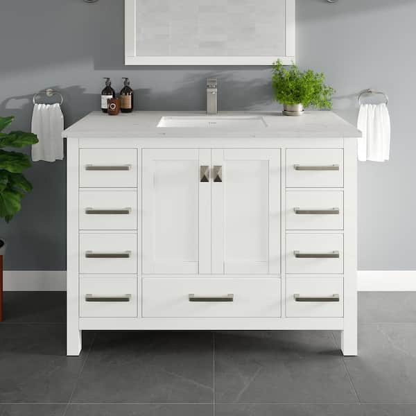 London 42 in. Single Sink White Bath Vanity with White Carrara Quartz Top (Assembled)