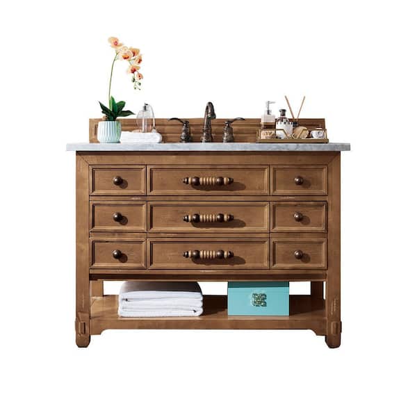 James Martin Vanities Malibu 48 in. W x 23.5 in.D x 35.3 in. H Single Vanity in Honey Alder with Solid Surface Top in Arctic Fall