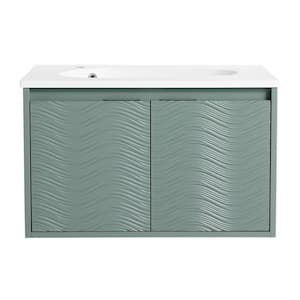 29.90 in. W 18.20 in. D 18.50 in. H Single Sink Wall Mounted Bath Vanity in Green with White Resin Top