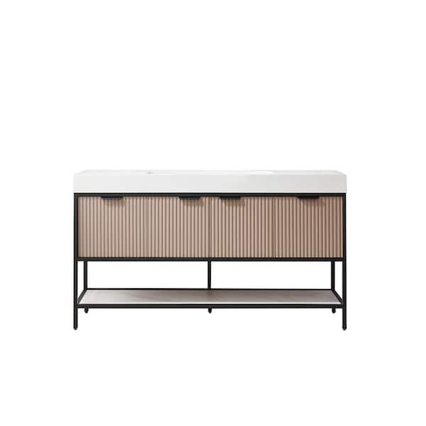 ROSWELL Marcilla 60 in. W x 20 in. D x 34 in . H Single Sink Bath Vanity in Almond Coffee with White Integral Sink Top