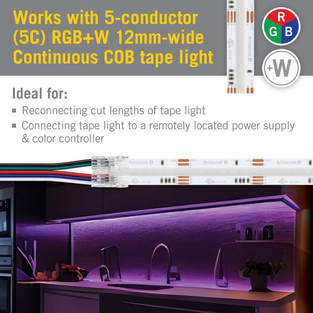 48-Inch RGB+W LED Tape to Wire Connectors, 3-Pack