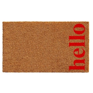 Vertical Hello Natural/Red 17 in. x 29 in. Door Mat