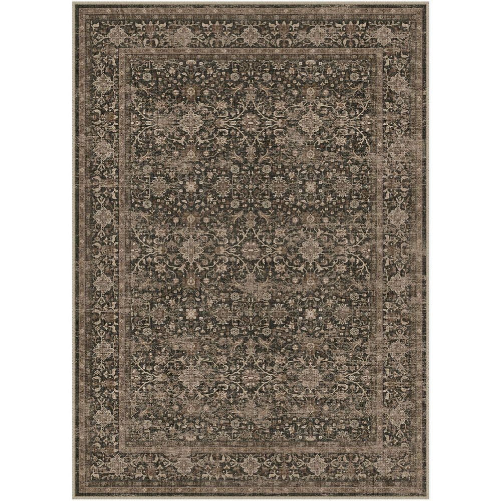Qom Brown 6 ft. x 9 ft. Distressed Vintage Floral Washable Area Rug price history on PriceWatchPro