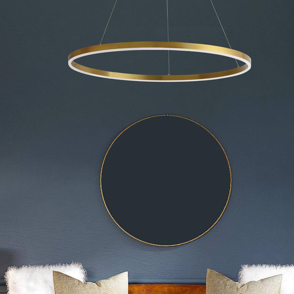 Modern 32" Silver and Black LED Ceiling Chandelier with Brass Accents