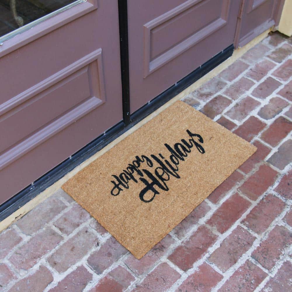 Happy Holidays Natural Coir Outdoor Christmas Doormat