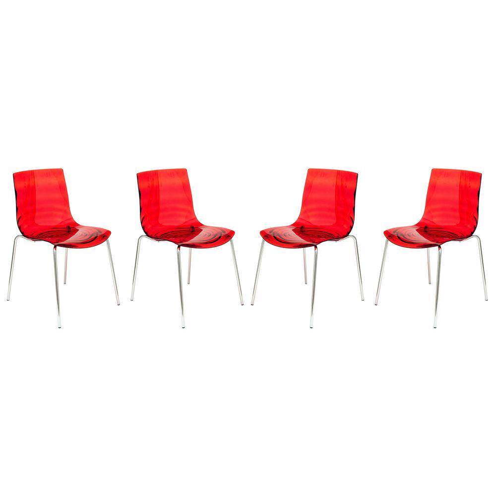 Leisuremod Astor Transparent Red Plastic Dining Chair Set of 4 AC20TR4