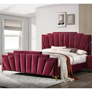 Cedarbrook Art Deco Red Upholstered Steel Frame Queen Platform Bed and Care Kit