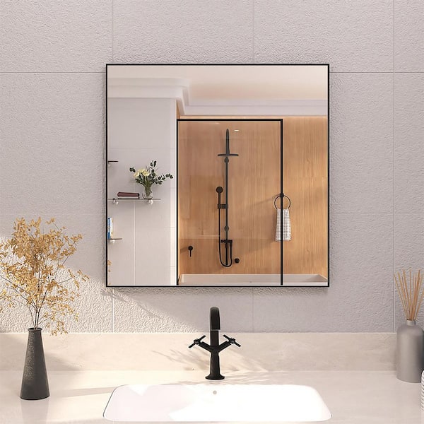30 in. W x 30 in. H Rectangular Framed Wall Bathroom Vanity Mirror in Matte Black