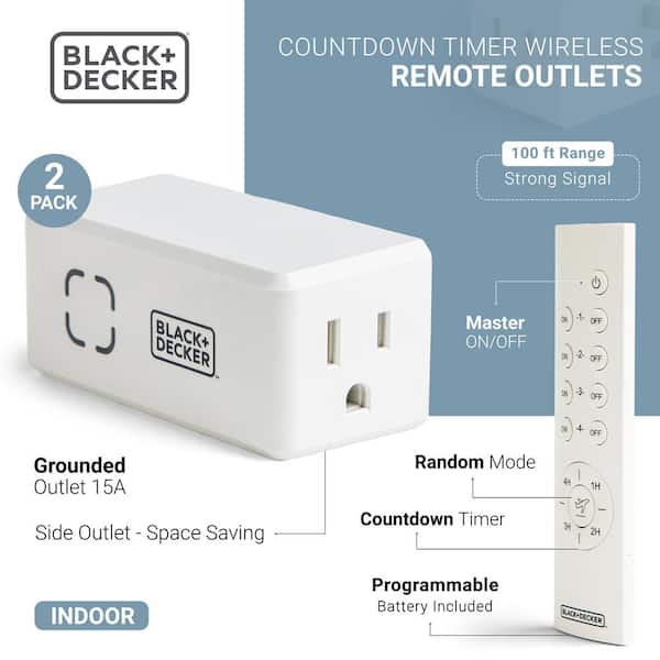 BLACK+DECKER Wireless Outdoor Timer Outlet with Remote, 2 Grounded Outlets,  Photocell Sensor: : Tools & Home Improvement